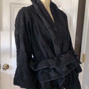 𝅺KIM Bernardin Paris Black Floral Wool Shawl Jacket Coat Parisian Designer OS